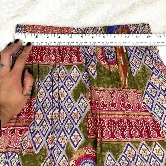 90's Black Island 2 PC Blouse Skirt Set Petite M Retro Pattern Elastic VTG - Picture 12 of 15